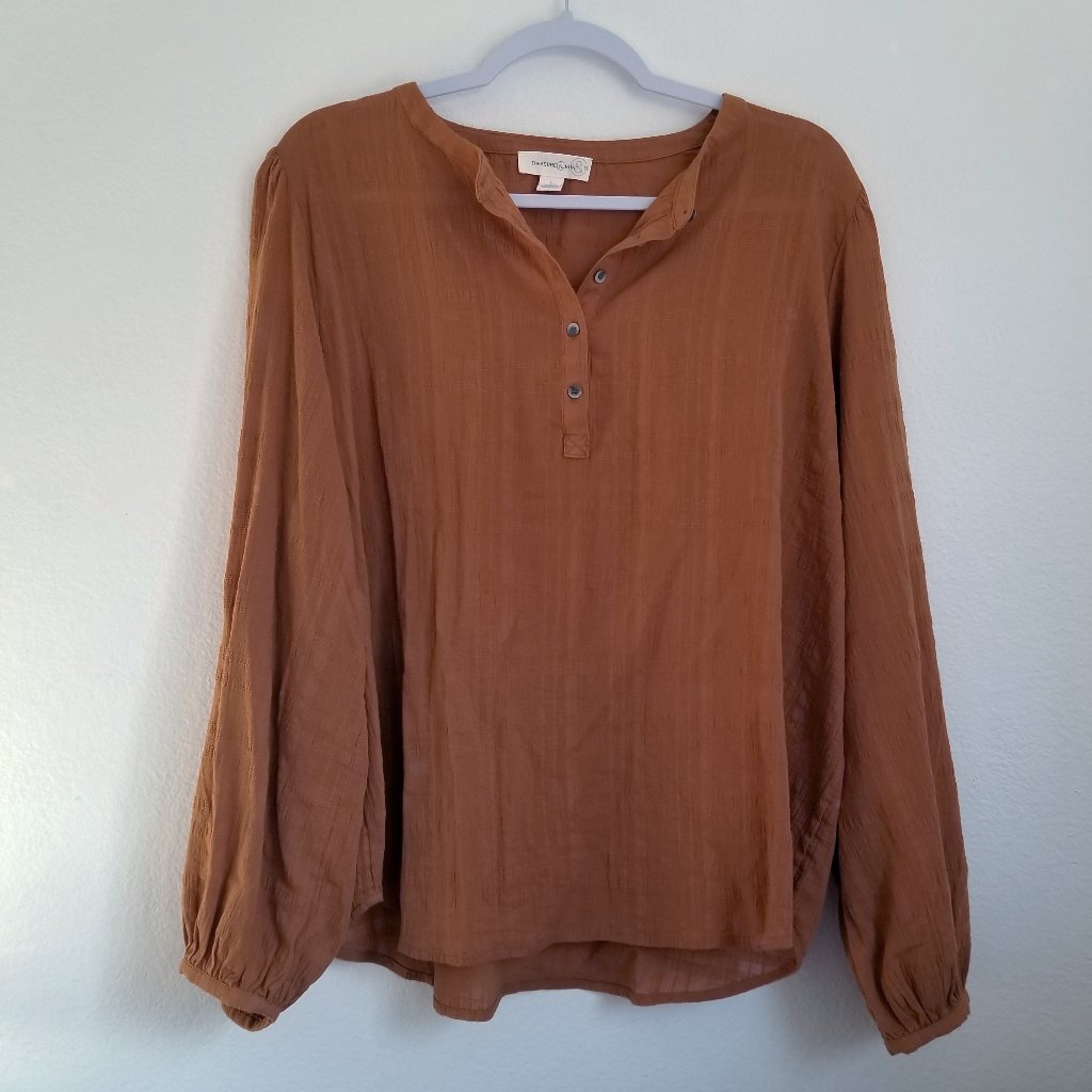 Treasure & Bond Long Sleeve Top Tunic Blouse Rust Colored 100% Cotton Size Large